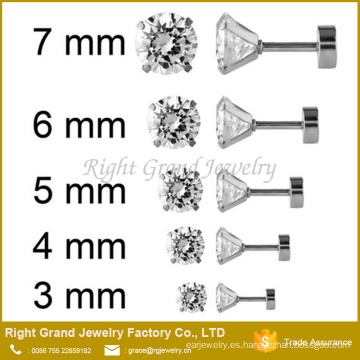 Puntas de acero inoxidable ajuste tornillo de circón cúbico caben volver falso enchufe cuerpo joyas